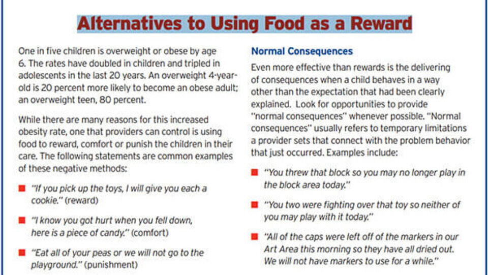 Alternatives to Using Food as a Reward