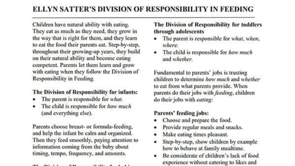 Food Refusal: Ellyn Satter’s Division of Responsibility in Feeding